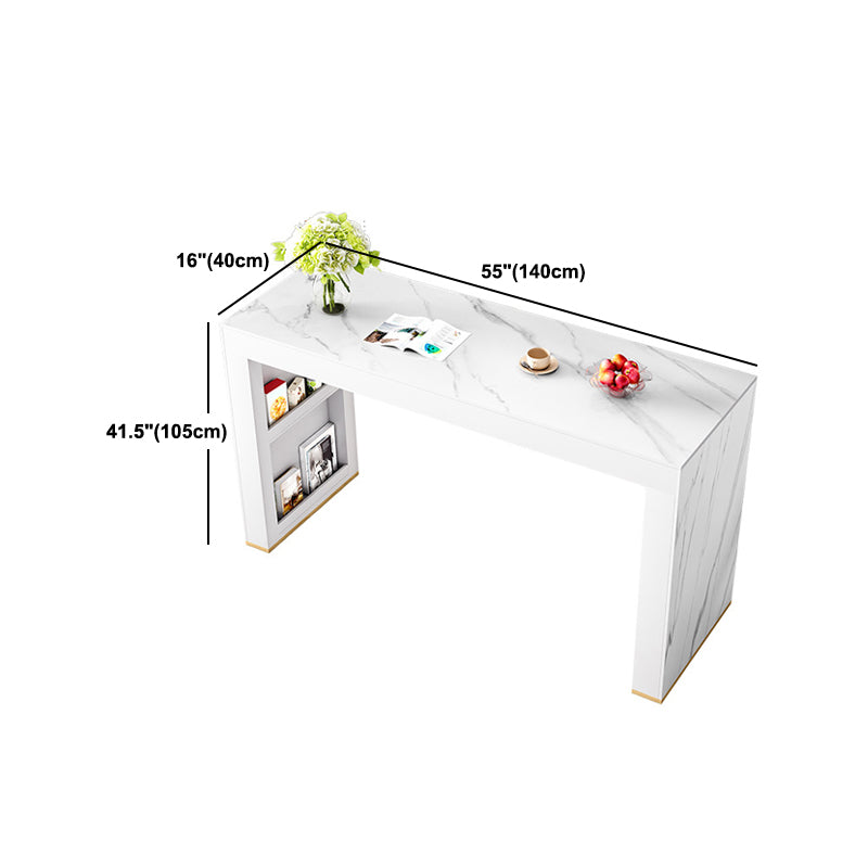 Glossy White Stone Bistro Table with Double Pedestal Contemporary Pub Table for Home