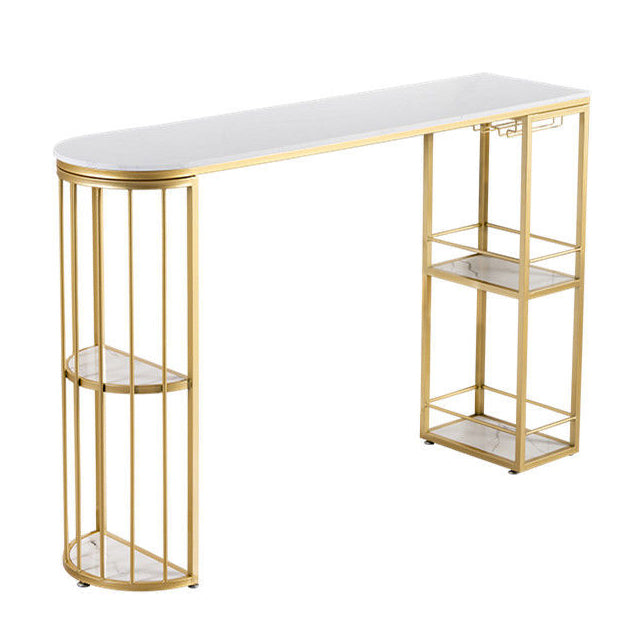 Specialty Marble Top Bar Table Glossy White Glam Pub Table for Small Places