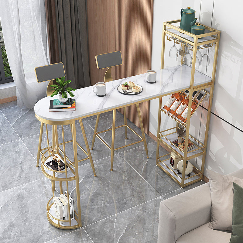 Sintered Stone Top Irregular Shape Pub Table Luxurious Bistro Table with Double Pedestal