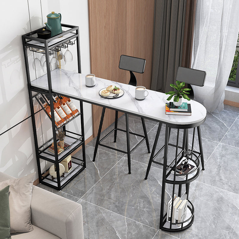 Sintered Stone Top Irregular Shape Pub Table Luxurious Bistro Table with Double Pedestal