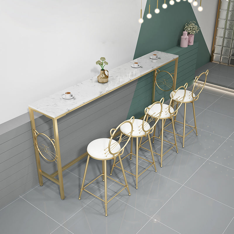 Metal Indoor Bar Height Pub Table Glam Style Bistro Table with Trestle Base