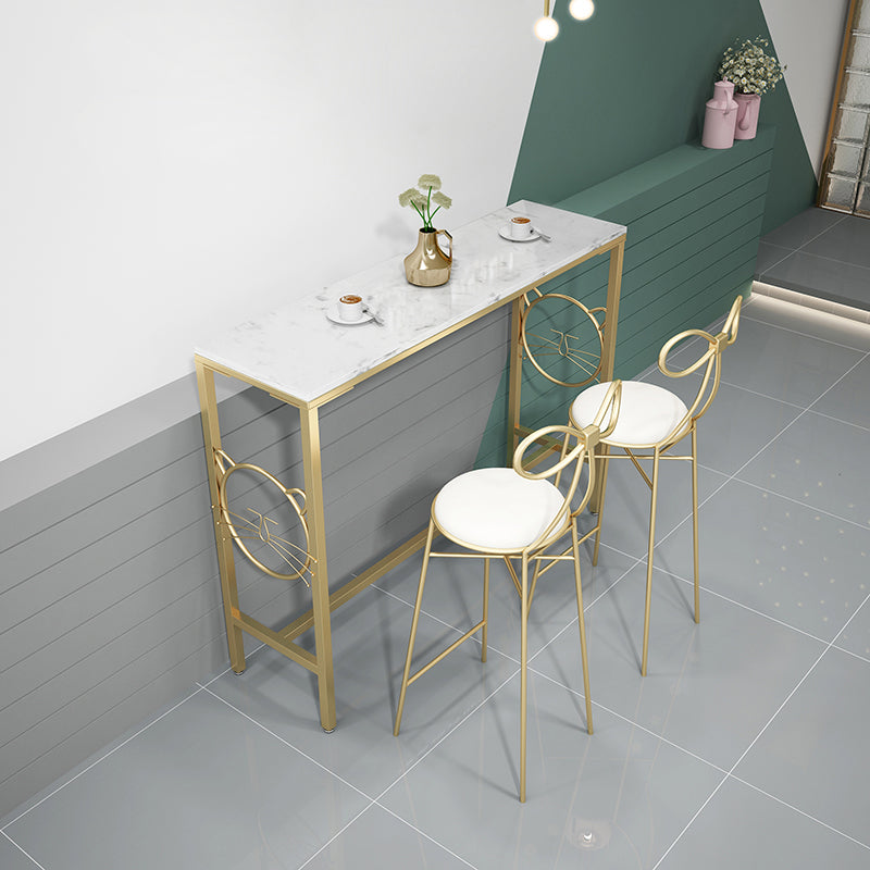 Metal Indoor Bar Height Pub Table Glam Style Bistro Table with Trestle Base