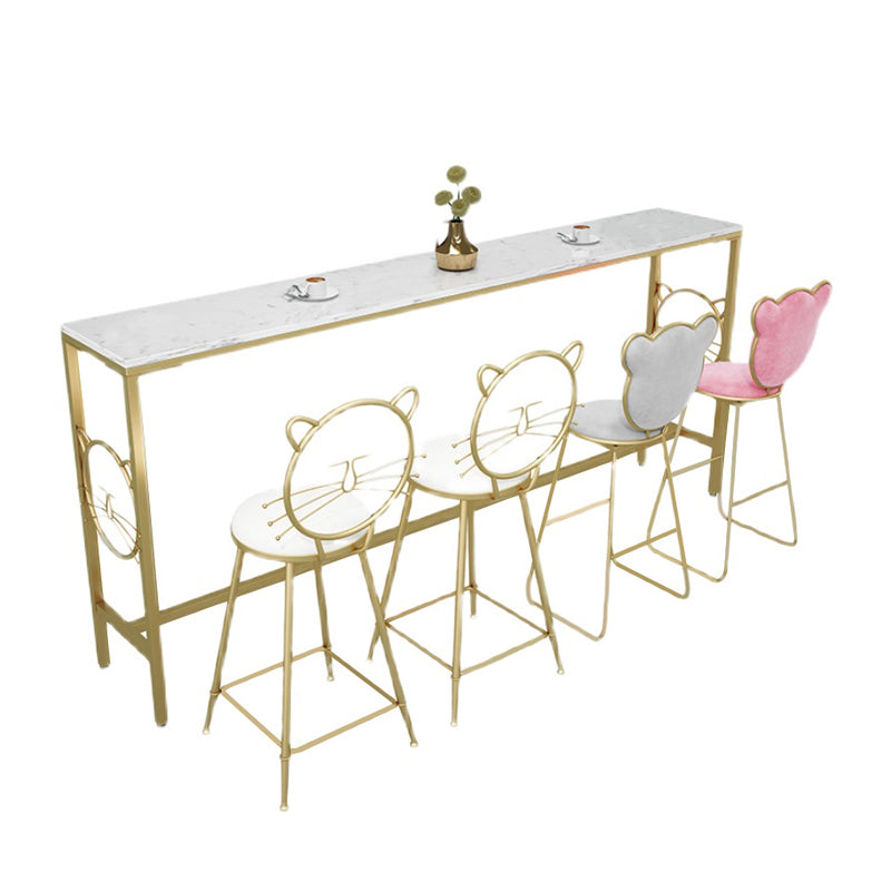 Metal Indoor Bar Height Pub Table Glam Style Bistro Table with Trestle Base