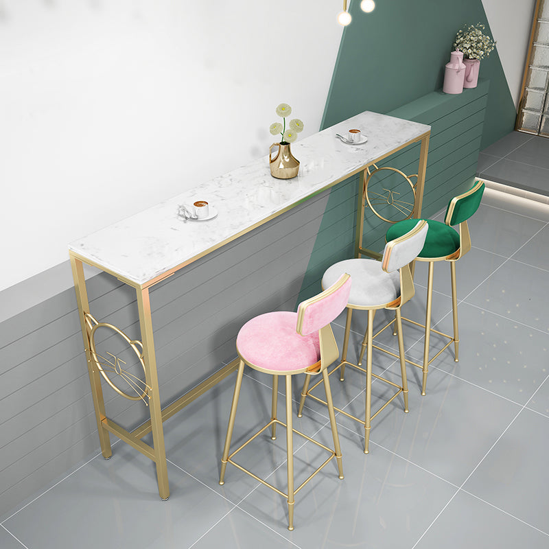 Metal Indoor Bar Height Pub Table Glam Style Bistro Table with Trestle Base