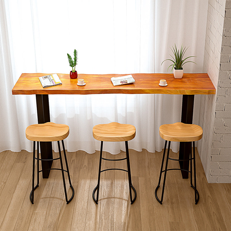Industrial Natural Bistro Dining Table Rectangle Solid Wood Indoor Bar Dining Table