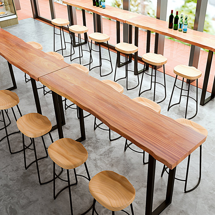 Industrial Natural Bistro Dining Table Rectangle Solid Wood Indoor Bar Dining Table