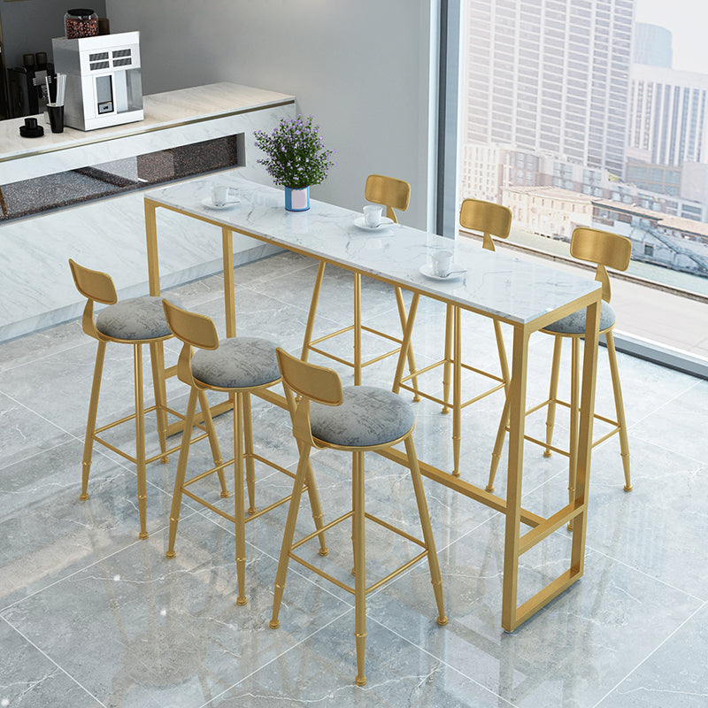 Glam Rectangle Counter Table White and Gold Trestle Stone Dinette Table
