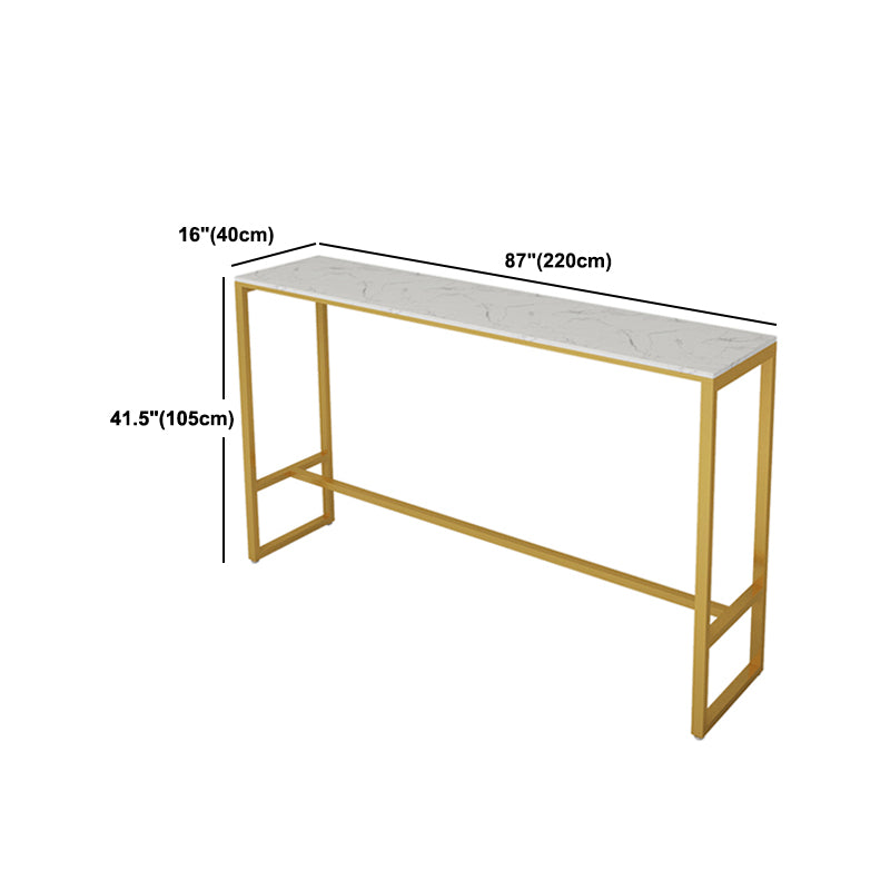 Glam Rectangle Counter Table White and Gold Trestle Stone Dinette Table