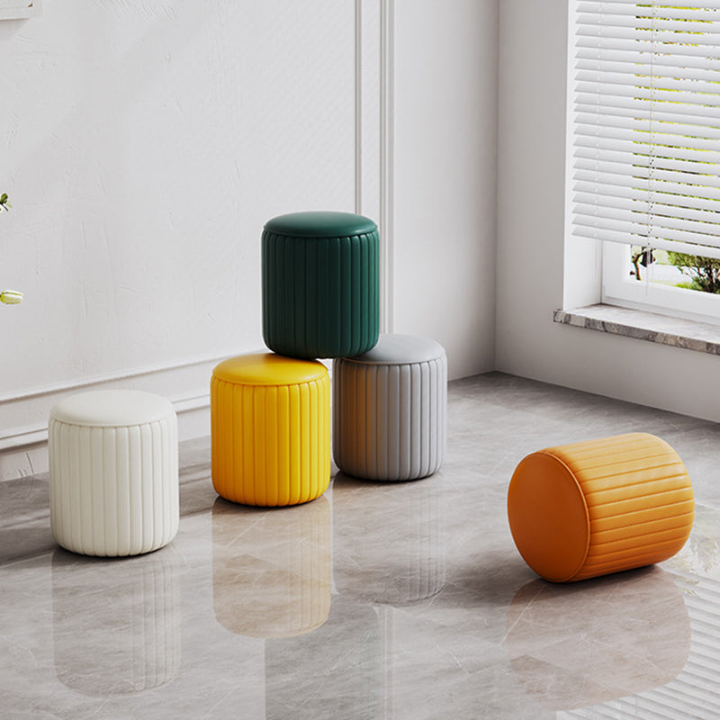 Contemporary Footstool Ottoman PU Leather Upholstered Solid Color Round Ottoman