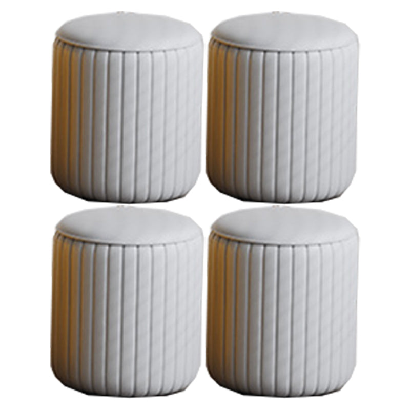 Contemporary Footstool Ottoman PU Leather Upholstered Solid Color Round Ottoman