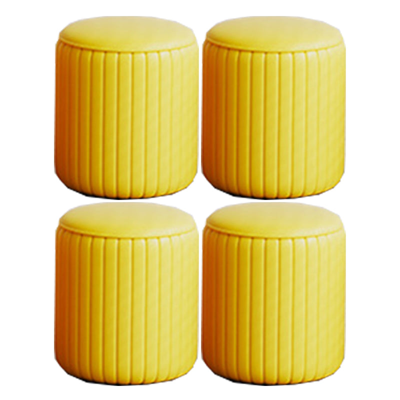 Contemporary Footstool Ottoman PU Leather Upholstered Solid Color Round Ottoman