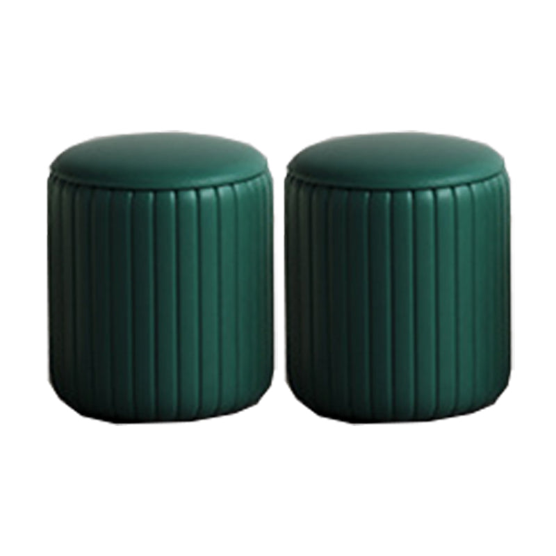 Contemporary Footstool Ottoman PU Leather Upholstered Solid Color Round Ottoman