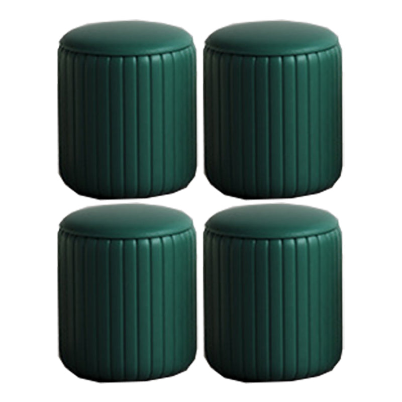 Contemporary Footstool Ottoman PU Leather Upholstered Solid Color Round Ottoman