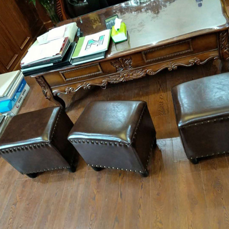 Modern Rectangle Pouf Ottoman Faux Leather Chair Ottoman With Nailhead Trim