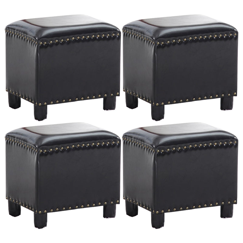 Modern Rectangle Pouf Ottoman Faux Leather Chair Ottoman With Nailhead Trim