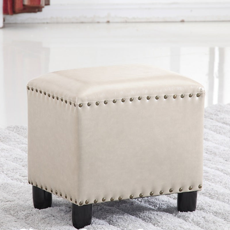 Modern Rectangle Pouf Ottoman Faux Leather Chair Ottoman With Nailhead Trim