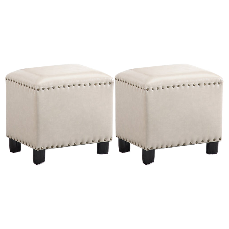 Modern Rectangle Pouf Ottoman Faux Leather Chair Ottoman With Nailhead Trim