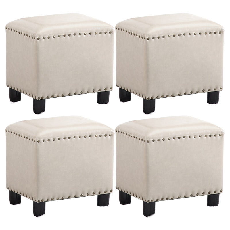 Modern Rectangle Pouf Ottoman Faux Leather Chair Ottoman With Nailhead Trim