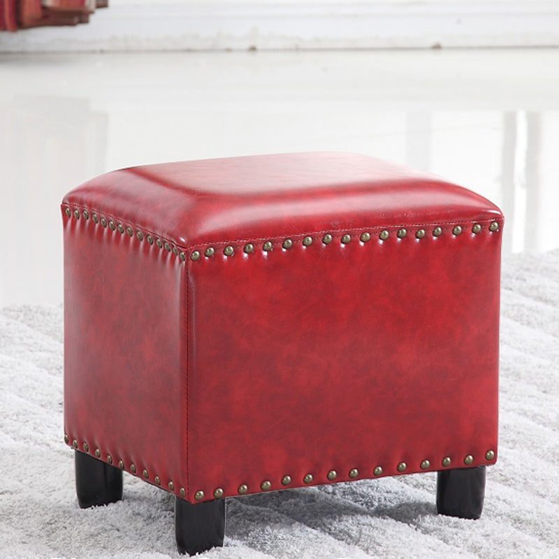 Modern Rectangle Pouf Ottoman Faux Leather Chair Ottoman With Nailhead Trim