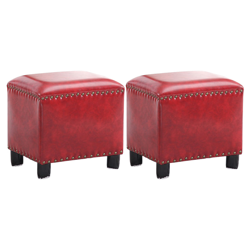 Modern Rectangle Pouf Ottoman Faux Leather Chair Ottoman With Nailhead Trim