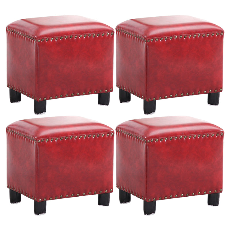 Modern Rectangle Pouf Ottoman Faux Leather Chair Ottoman With Nailhead Trim