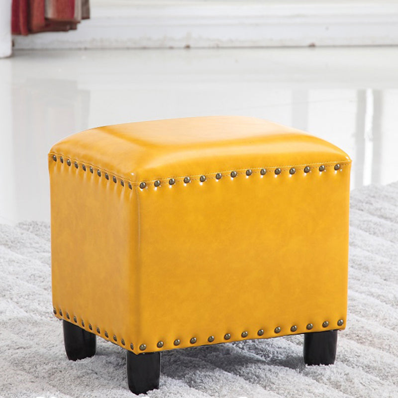 Modern Rectangle Pouf Ottoman Faux Leather Chair Ottoman With Nailhead Trim