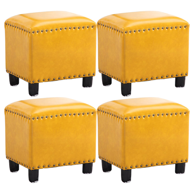 Modern Rectangle Pouf Ottoman Faux Leather Chair Ottoman With Nailhead Trim