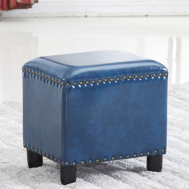 Modern Rectangle Pouf Ottoman Faux Leather Chair Ottoman With Nailhead Trim