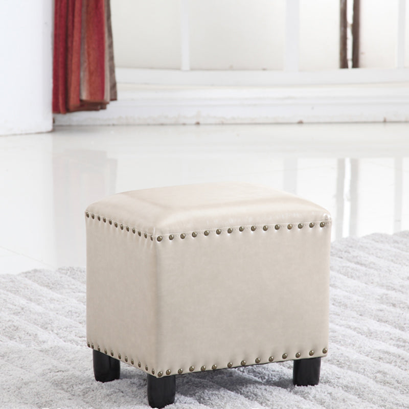 Modern Rectangle Pouf Ottoman Faux Leather Chair Ottoman With Nailhead Trim