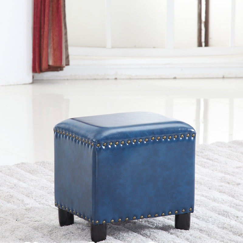 Modern Rectangle Pouf Ottoman Faux Leather Chair Ottoman With Nailhead Trim