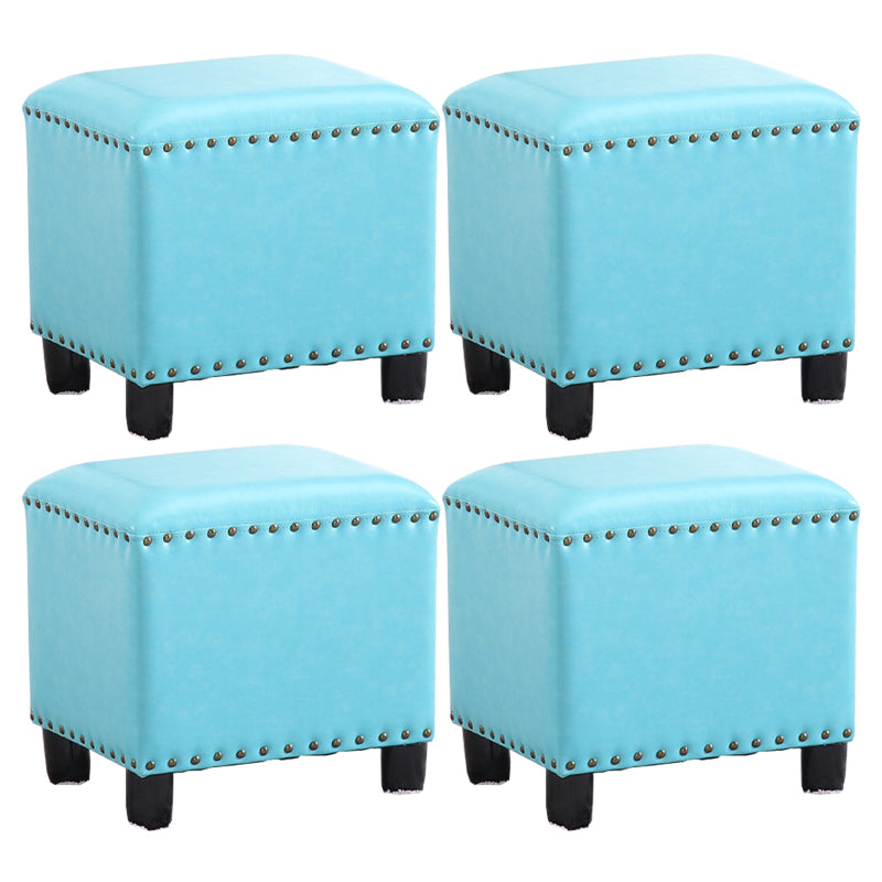 Modern Rectangle Pouf Ottoman Faux Leather Chair Ottoman With Nailhead Trim