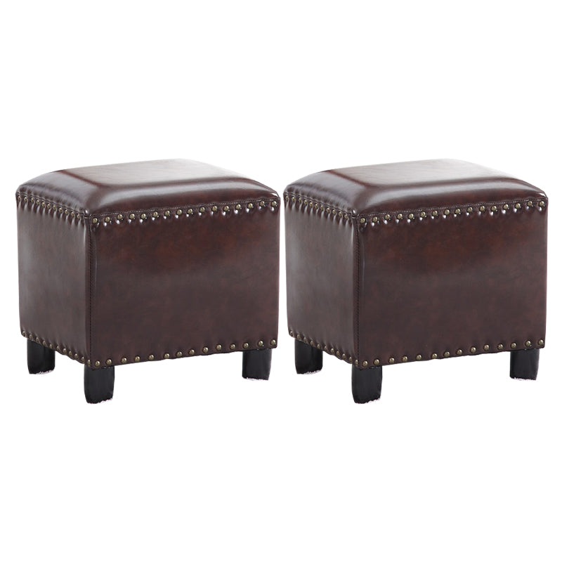 Modern Rectangle Pouf Ottoman Faux Leather Chair Ottoman With Nailhead Trim