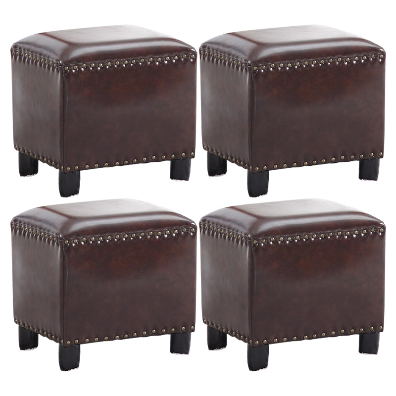Modern Rectangle Pouf Ottoman Faux Leather Chair Ottoman With Nailhead Trim