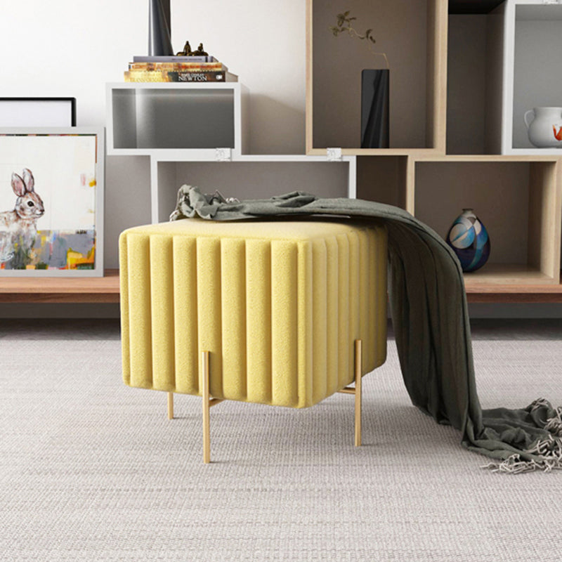 Glam Square Boucle Pouf Plain Velvet Metal Frame Water Resistant Ottoman Footrest
