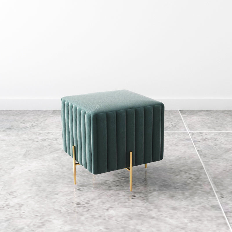 Glam Square Boucle Pouf Plain Velvet Metal Frame Water Resistant Ottoman Footrest