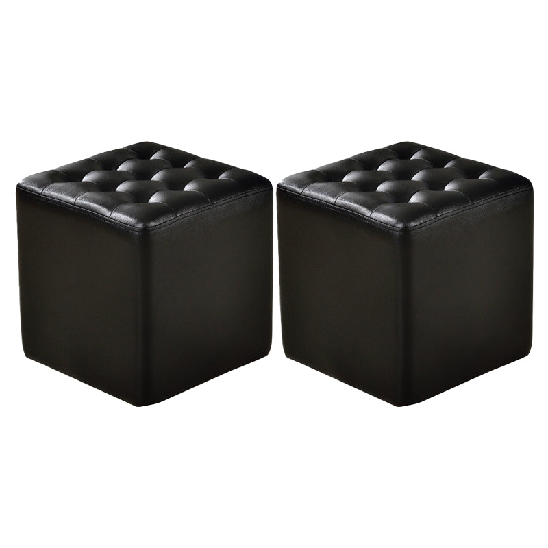 Square Tufted Ottoman Mildew Resistant Genuine Leather Mid-Century Modern Cube Ottoman