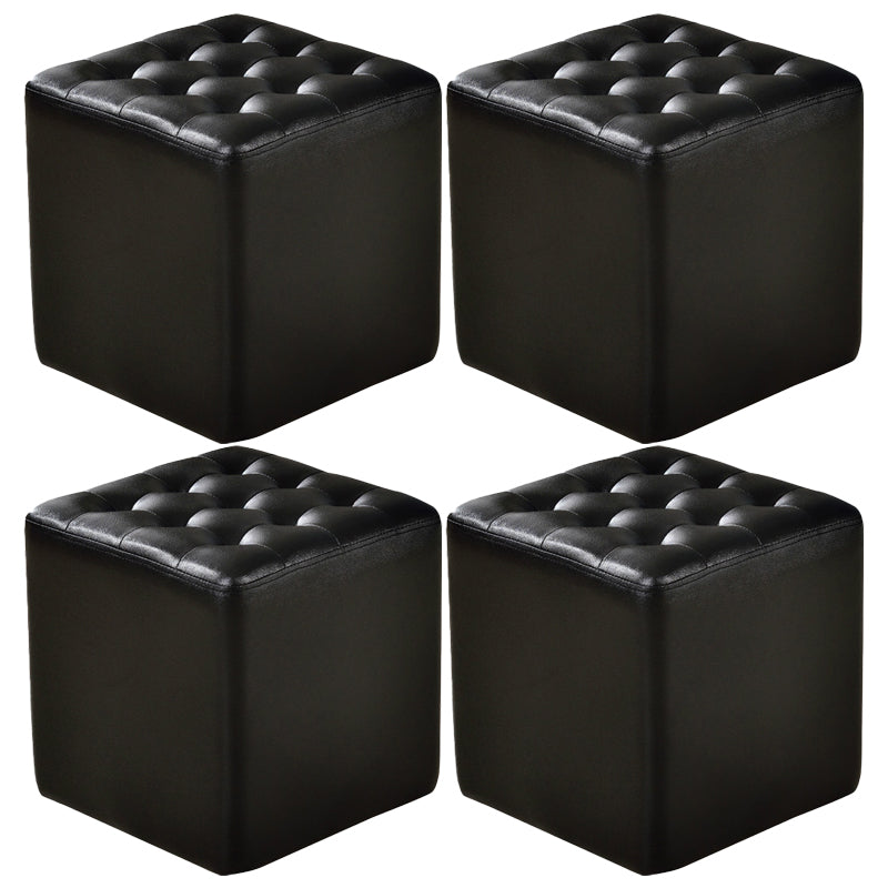 Square Tufted Ottoman Mildew Resistant Genuine Leather Mid-Century Modern Cube Ottoman
