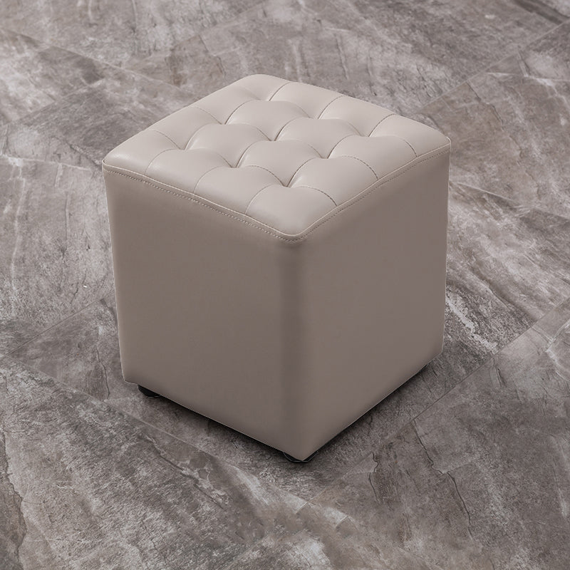 Square Tufted Ottoman Mildew Resistant Genuine Leather Mid-Century Modern Cube Ottoman