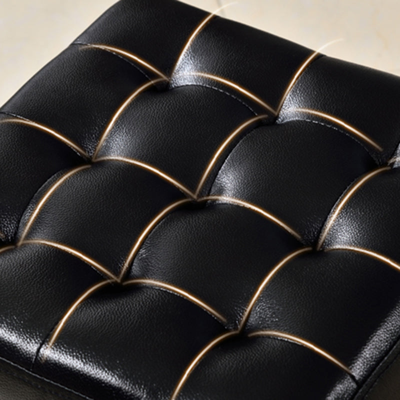 Square Tufted Ottoman Mildew Resistant Genuine Leather Mid-Century Modern Cube Ottoman