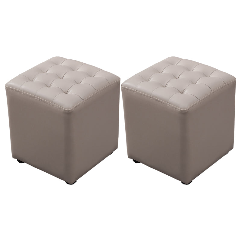 Square Tufted Ottoman Mildew Resistant Genuine Leather Mid-Century Modern Cube Ottoman