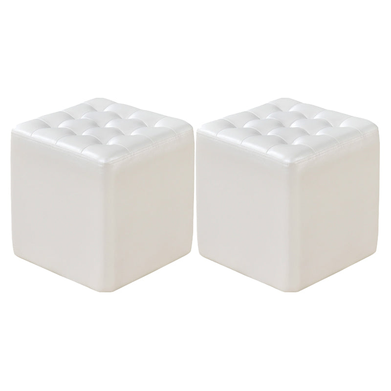 Square Tufted Ottoman Mildew Resistant Genuine Leather Mid-Century Modern Cube Ottoman