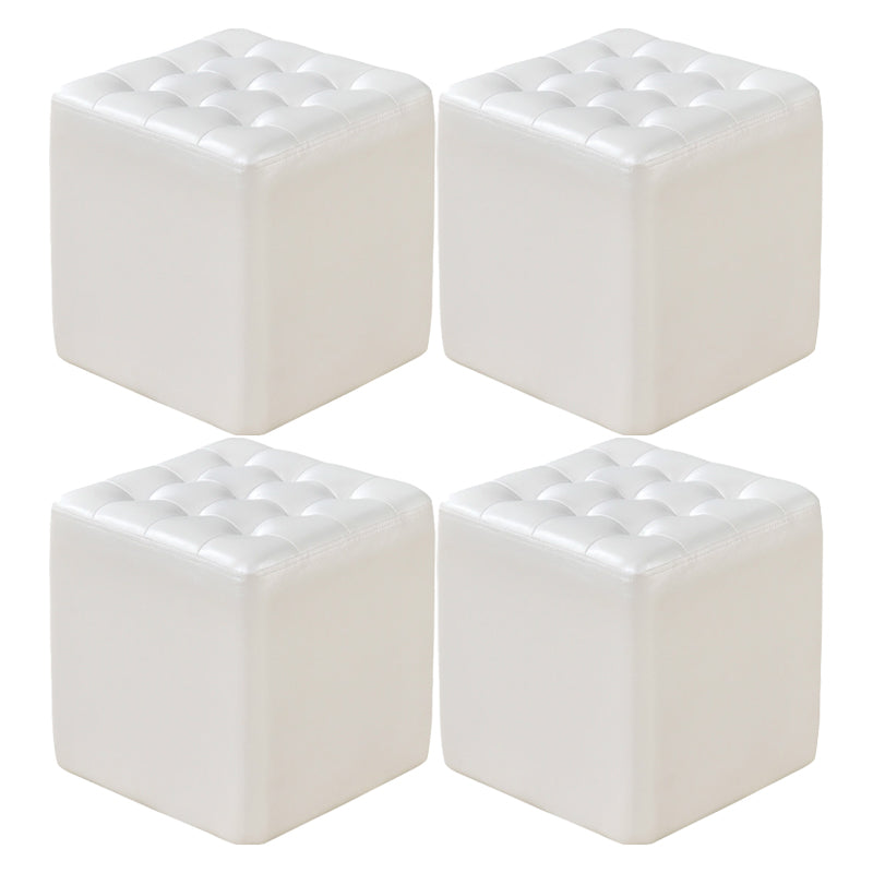 Square Tufted Ottoman Mildew Resistant Genuine Leather Mid-Century Modern Cube Ottoman