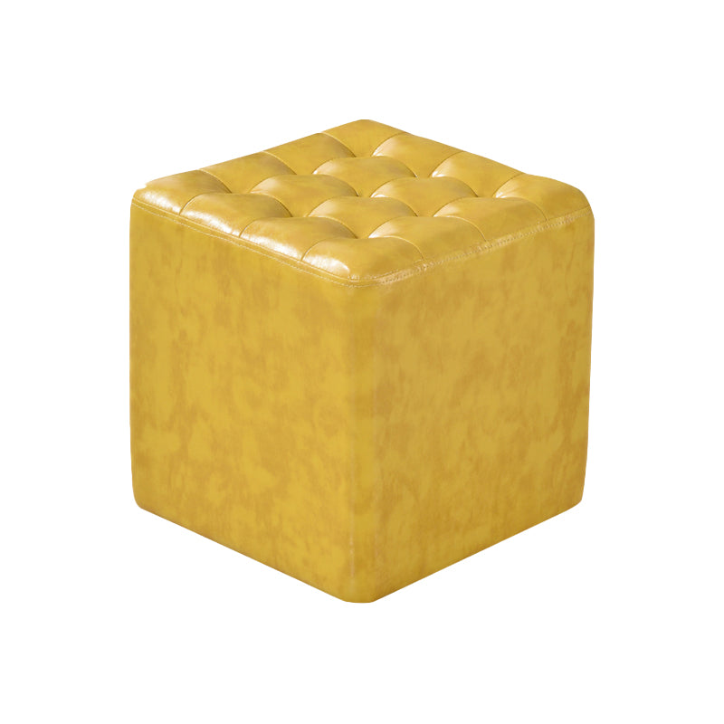 Square Tufted Ottoman Mildew Resistant Genuine Leather Mid-Century Modern Cube Ottoman