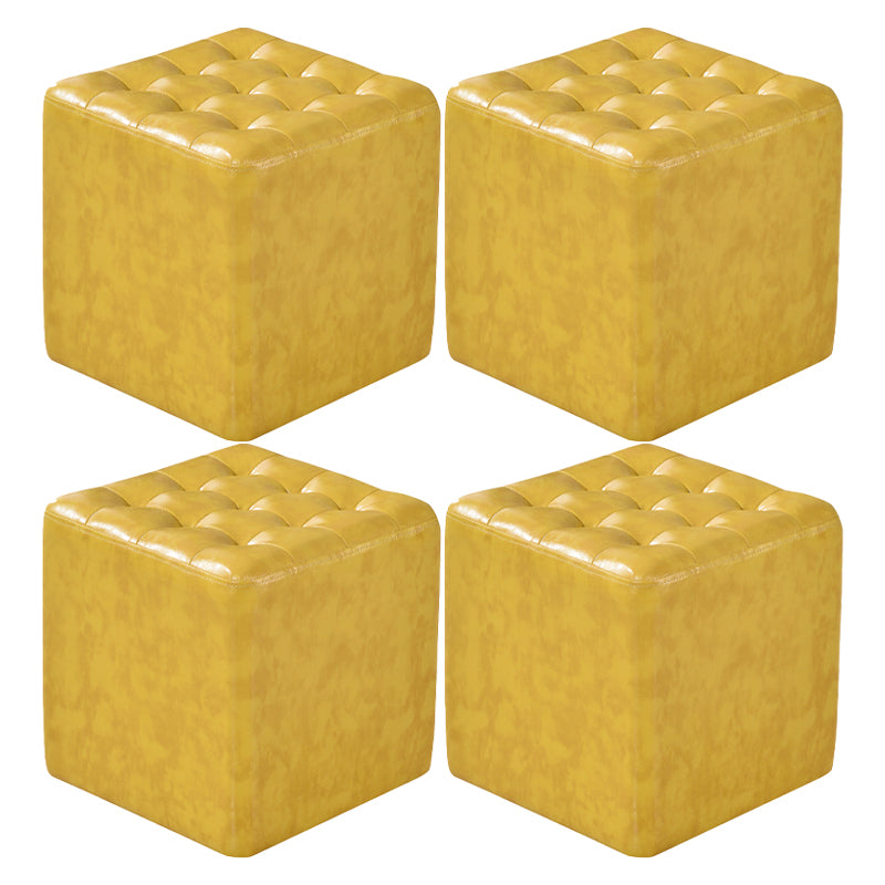 Square Tufted Ottoman Mildew Resistant Genuine Leather Mid-Century Modern Cube Ottoman