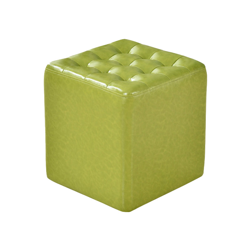 Square Tufted Ottoman Mildew Resistant Genuine Leather Mid-Century Modern Cube Ottoman