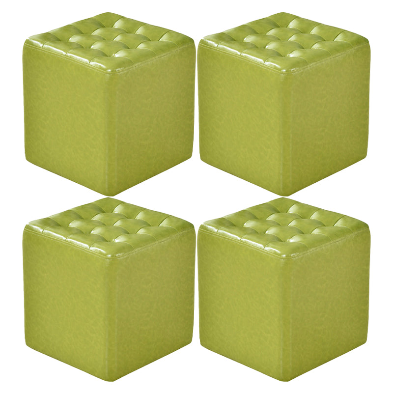 Square Tufted Ottoman Mildew Resistant Genuine Leather Mid-Century Modern Cube Ottoman