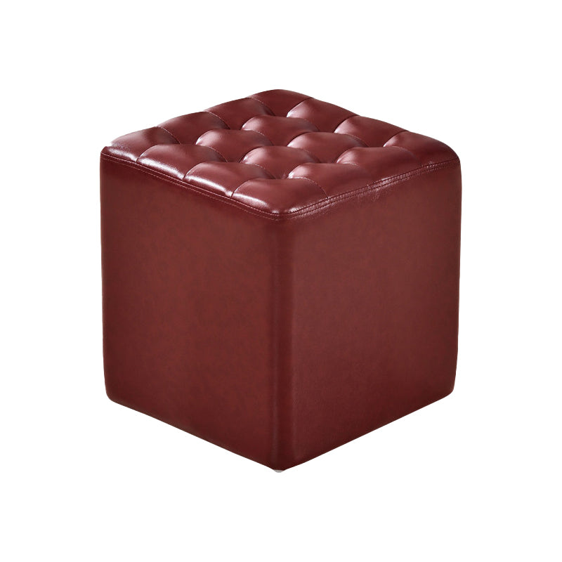 Square Tufted Ottoman Mildew Resistant Genuine Leather Mid-Century Modern Cube Ottoman