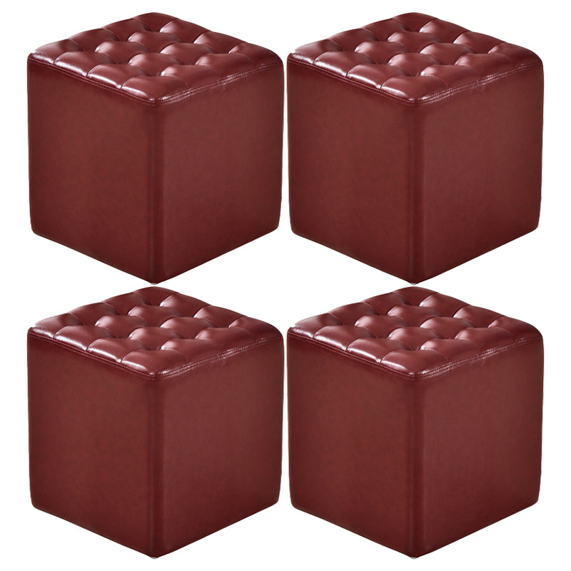 Square Tufted Ottoman Mildew Resistant Genuine Leather Mid-Century Modern Cube Ottoman