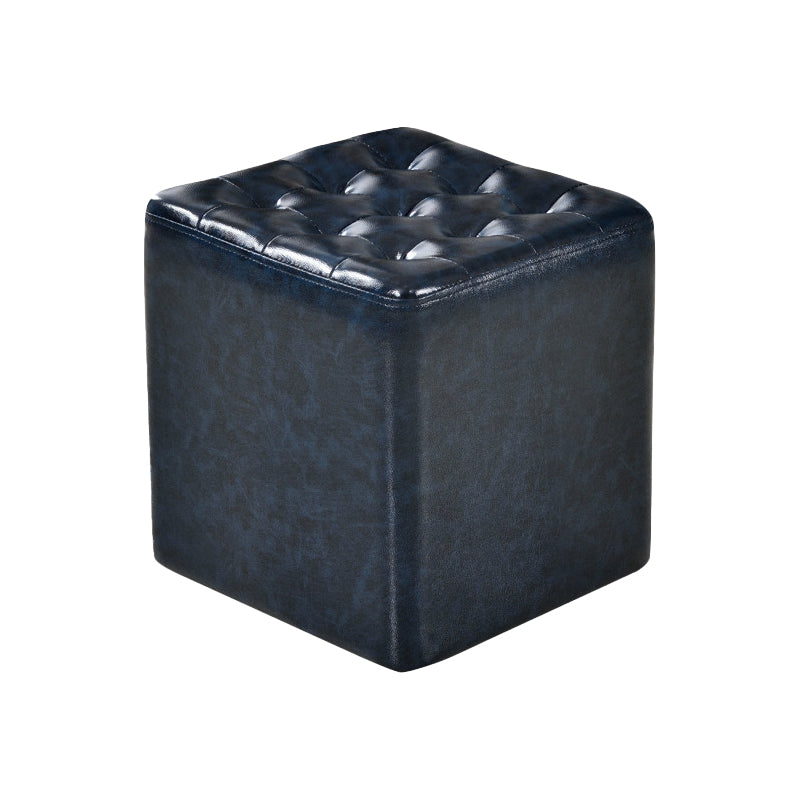 Square Tufted Ottoman Mildew Resistant Genuine Leather Mid-Century Modern Cube Ottoman