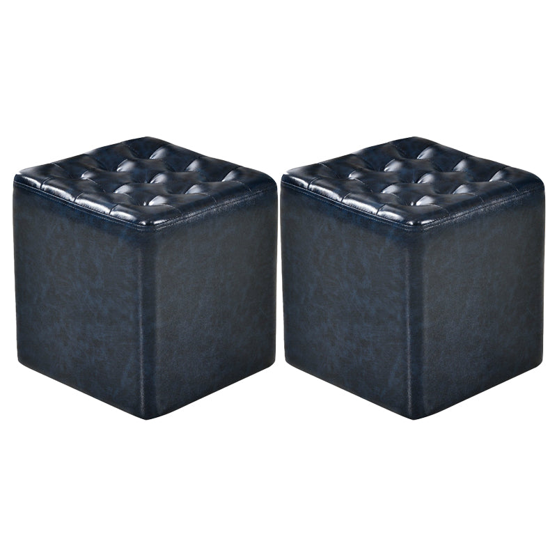 Square Tufted Ottoman Mildew Resistant Genuine Leather Mid-Century Modern Cube Ottoman